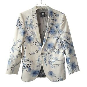 Twisted Tailor Super Skinny Fit White Blue Floral Blazer Blue Skull Lining 38R